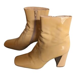Jeffrey Campbell Caramel Patent Leather square toe booties Size 10